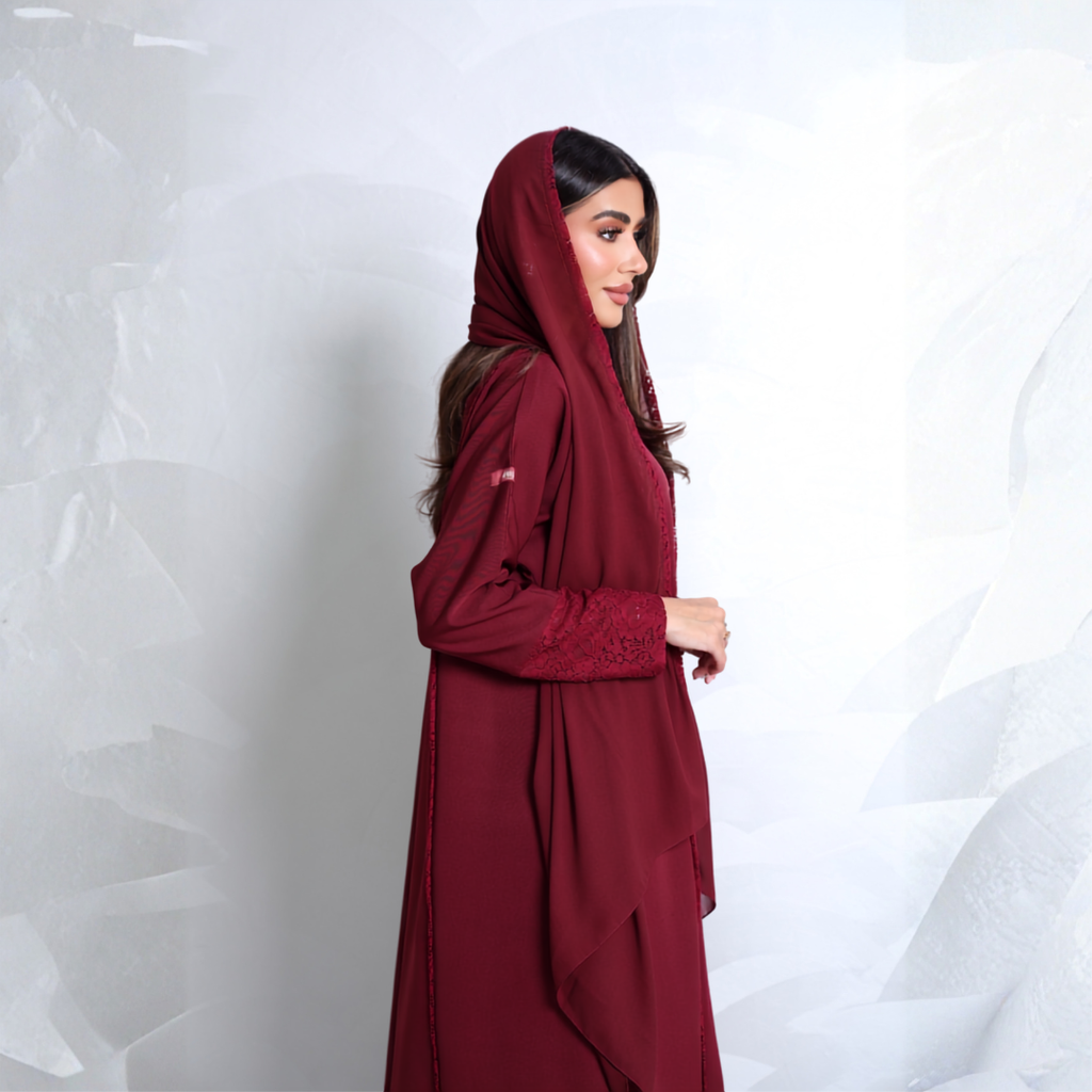 Fabric: Burgundy crepe with lace  - A5