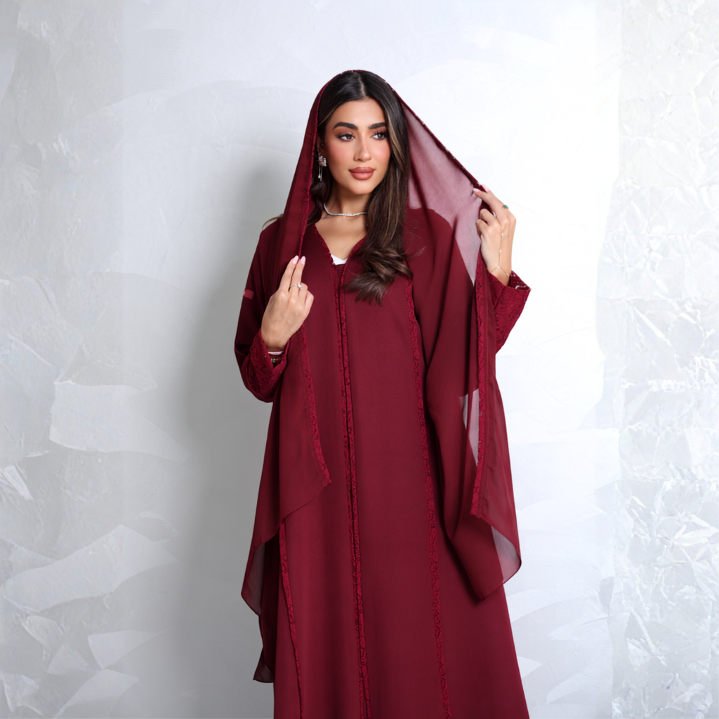Fabric: Burgundy crepe with lace  - A5